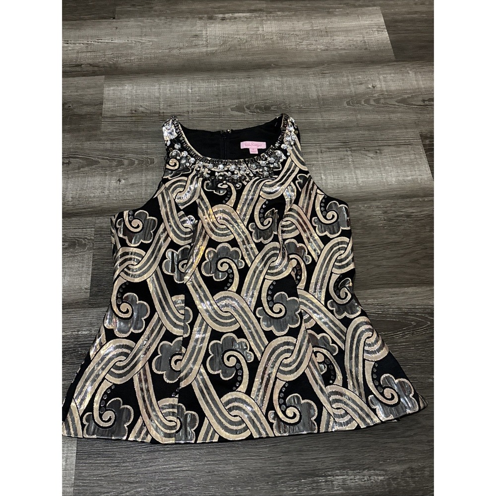 Lilly Pulitzer Silver Metallic Floral Brocade Embellished Top Size 6